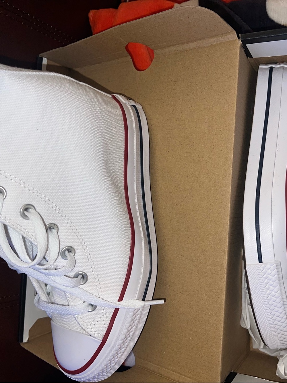 Converse High Top Sneakers in White with Red & Navy Accents - Picture 4 of 8